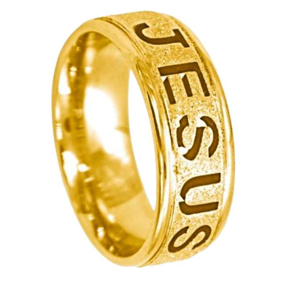 Imagem de Aliança Ouro 18k 6mm Jesus Cristo 6 Banhos Casal Noivos Compromisso Cristão Luxo