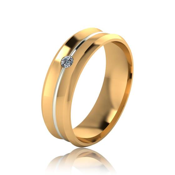 Imagem de Aliança Ouro 18K com Diamante e Filete em Ouro Branco