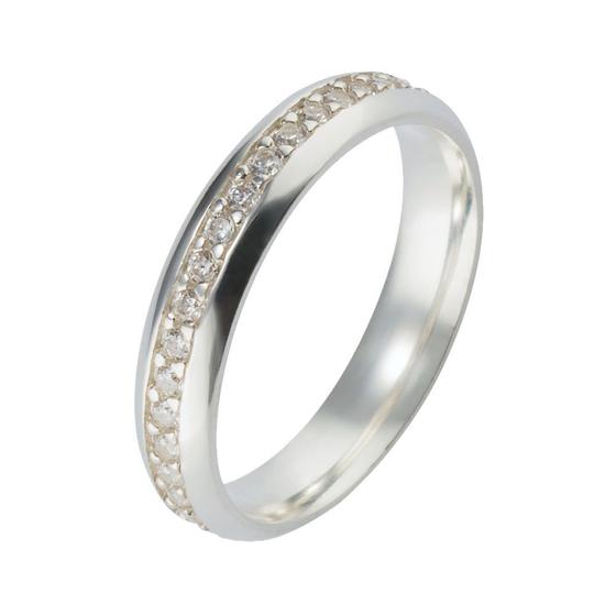 Imagem de Aliança Prata 950 Abaulada 4mm Polida Com Zircônias