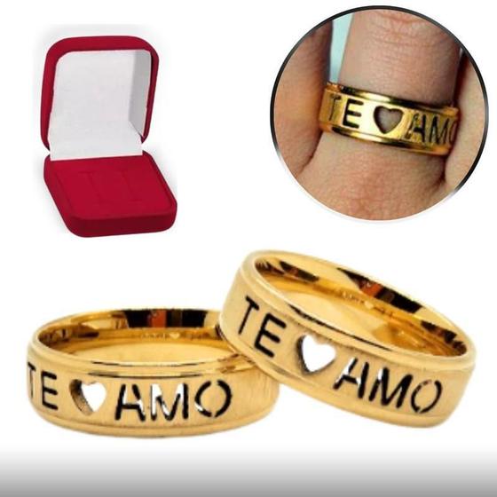 Imagem de Alianças Coração Vada Te Amo 6mm Aço Inox Ouro 18k (21/22)