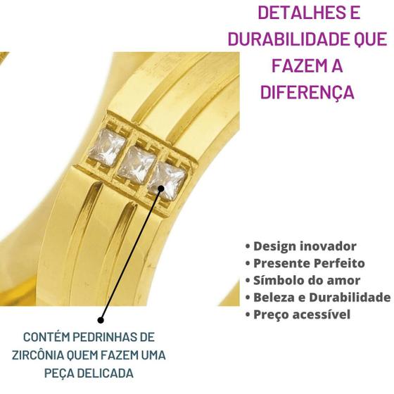 Alianças Ouro Casamento Banhada 18k Anatômica Tradicional Pedra Abaulada Bodas Presente Noivado Pedido Cerimônia Resistente - Carrken