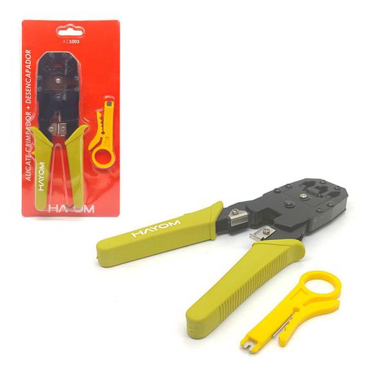 Imagem de Alicate Crimpador Hayom, RJ45/RJ11/RJ12 C/ Desencapador de Cabos - AI1003 - Amarelo