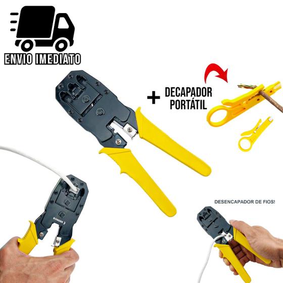 Imagem de Alicate Crimpar Terminal RJ45 RJ11 e RJ12 Decapador Cabo de Rede Crimpador