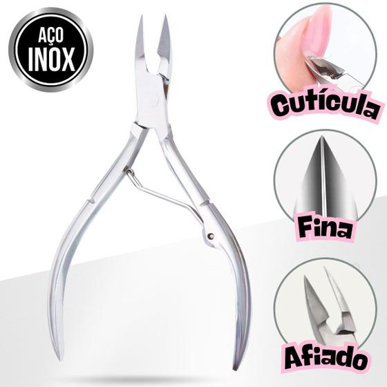 Imagem de Alicate Cutícula Unha Manicure Pedicure Podóloga Mãos Pés Profissional Manicure Aço Inox Afiado Monolo