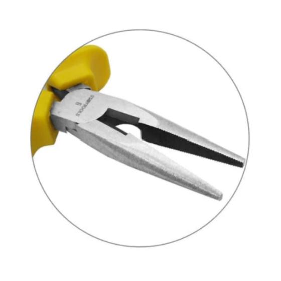 Imagem de Alicate de bico meia cana reto 6'' cabo emborrachado amarelo/preto pro na cartela - STARTOOLS