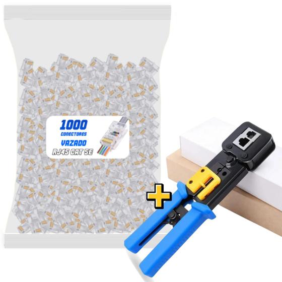 Imagem de Alicate de Crimpar RJ45 Cat5e Cat6 + Pacote Conector RJ45 Cat5e Gigabit 1000un
