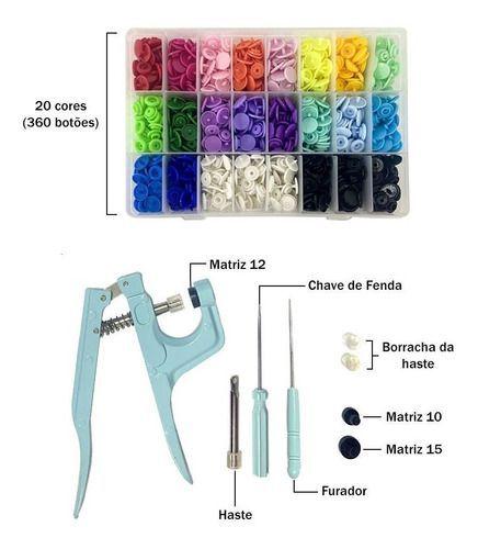 Imagem de Alicate Para Aplicar Botão De Pressão Azul Box 360 Botões 
