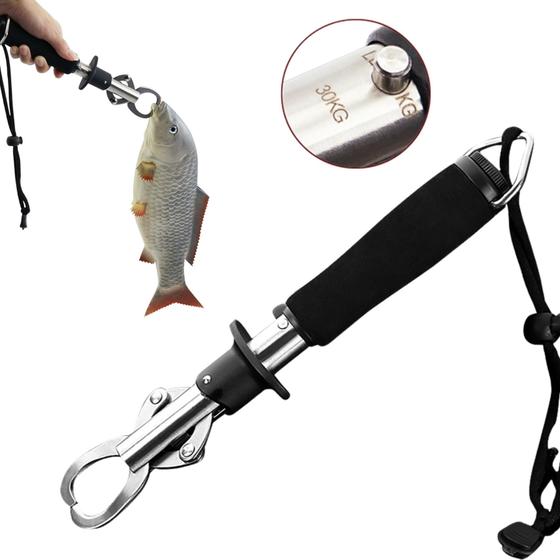 Imagem de Alicate pinca de apanhar peixe com dispositivo de pesagem.