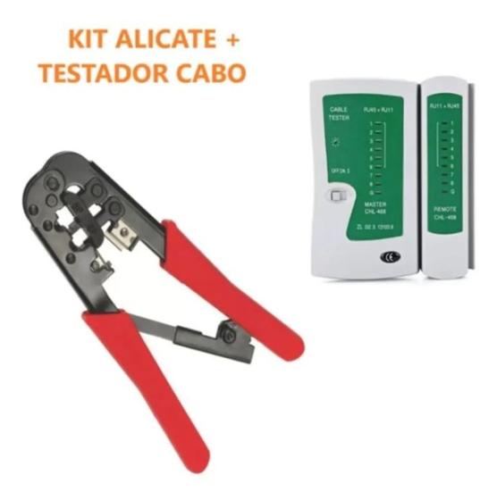 Imagem de Alicate Rj45 com catraca E testador De Cabos de rede