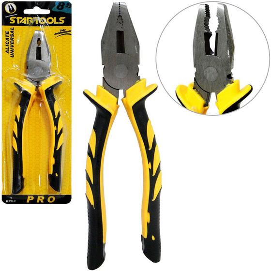 Imagem de Alicate universal 8'' cabo emborrachado amarelo/preto pro na cartela - STARTOOLS