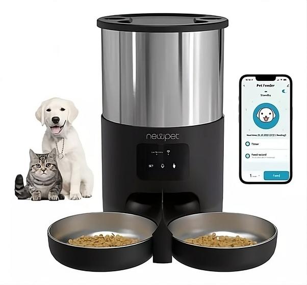 Imagem de Alimentador Comedouro Inteligente Duplo Cachorro Gato Pet 5L APP Robotizado Alto Falante Temporizador