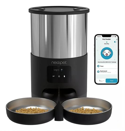 Alimentador Pet Duplo Comedouro Inteligente Cachorro Gato Robotizado 5L ...