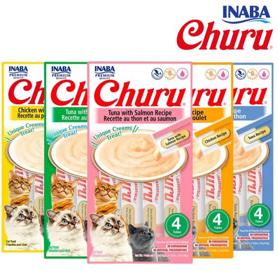 Alimento Petisco Para Gatos Purê Churu - Atum E Salmão (Pct com 4 tubos) Menor preço em Alimento Petisco Para Gatos Purê Churu - Atum E Salmão (Pct com 4 tubos)