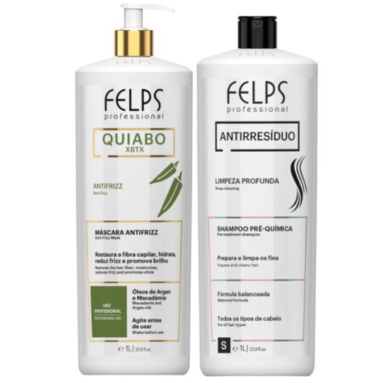 Imagem de Alisamento Felps Profissional Okra Quiabo Shampoo E Ativo 2x1lt Reposição da Fibra e Redução de Volume Orgânica