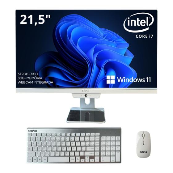 Imagem de All In One Computador completo Ssd512 Intel Core I7 8gbram tela 21,5 polegadas Full HD Painel Ips Pc wifi teclado/mouse sem fio Webcam integrada