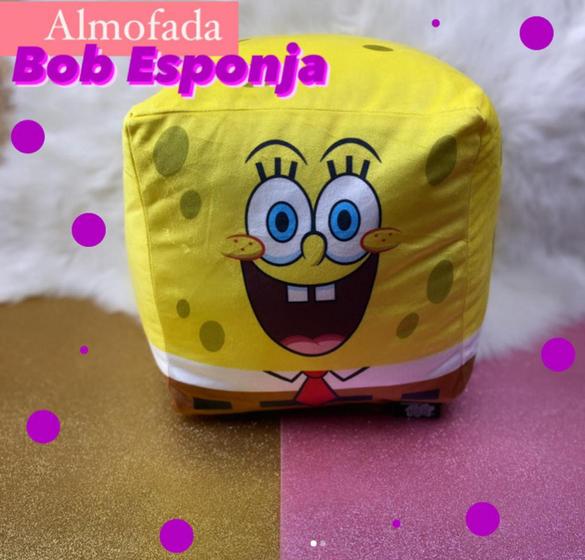 Imagem de Almofada Bob Esponja 3D Formato Cubo Quadrada Aveludada Oficial Nickelodeon