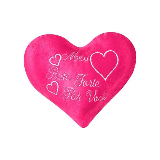 Imagem de Almofada bordada coração de pelúcia batimentos pink 1pç