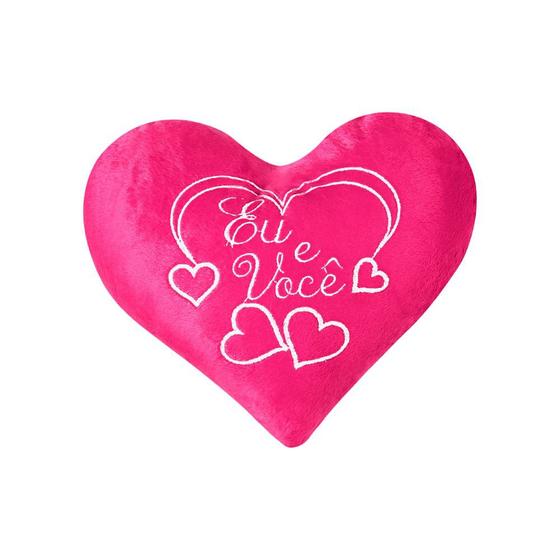 Imagem de Almofada bordada coração de pelúcia eu e você pink 1pç
