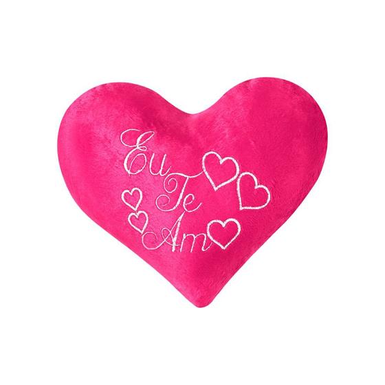Imagem de Almofada bordada coração de pelúcia eu te amo pink 1pç