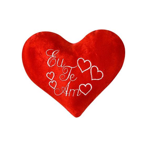 Imagem de Almofada bordada coração de pelúcia eu te amo vermelha 1pç