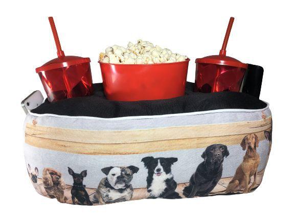 Imagem de Almofada Com Bolso Porta Pipoca Balde + Copos Cachorros