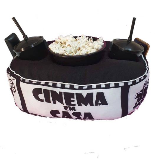 Imagem de Almofada Com Bolso Porta Pipoca Balde + Copos Cinema em Casa