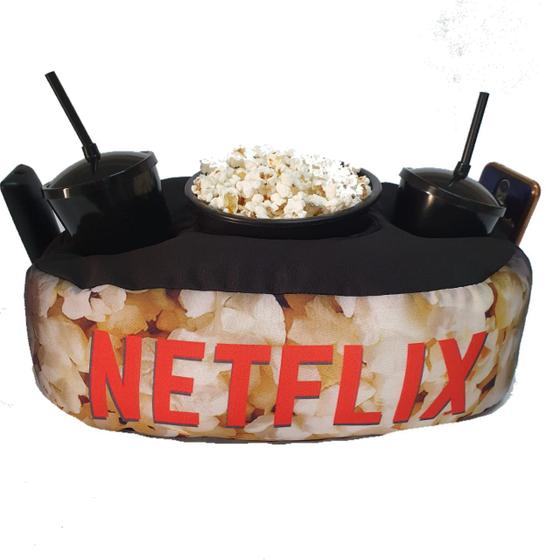 Imagem de Almofada Com Bolso Porta Pipoca Balde + Copos Netflix Pipoca