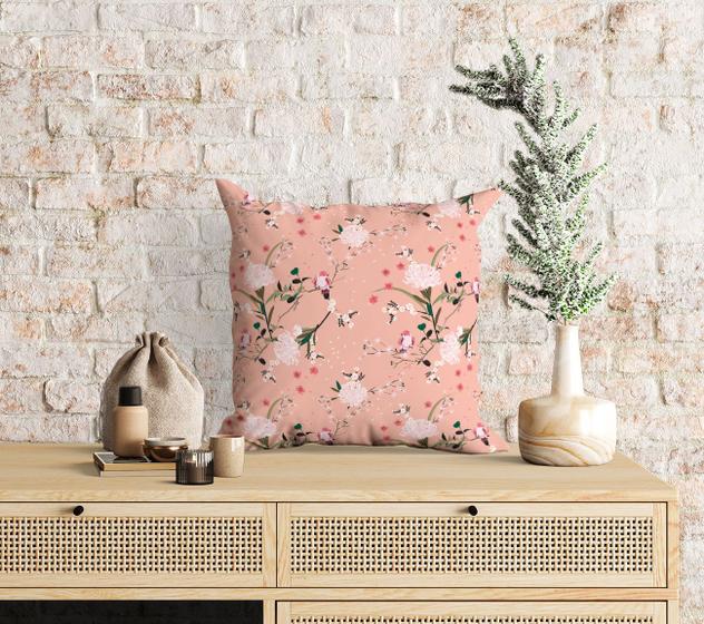 Imagem de Almofada com enchimento Pássaros e Flores Rosa