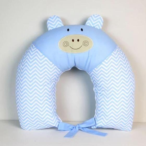Imagem de Almofada de Amamentação Para Bebê Savana Hipopótamo Azul Bordada 01 Peça - Happy Baby