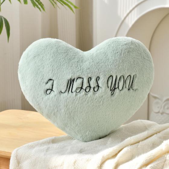 Imagem de Almofada de Coração XVTRU - Soft Sage Green - Pele Sintética de Coelho 33x25cm