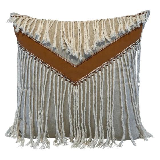 Imagem de Almofada De Linho Cru Com Aplicação Macramê Ocre 52Cm - Decortextil