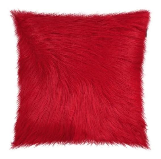 Imagem de Almofada de Pelo Alto Vermelha Cheia Pelúcia Sintética Decorativa