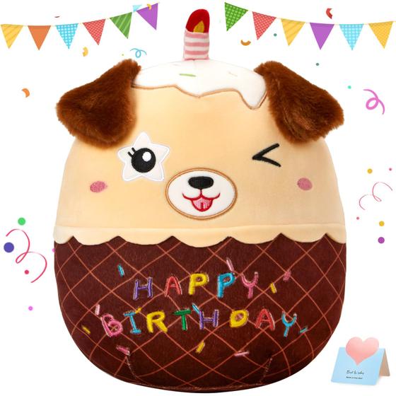 Imagem de Almofada de pelúcia CozyWorld Birthday Cake Dog para crianças marrom