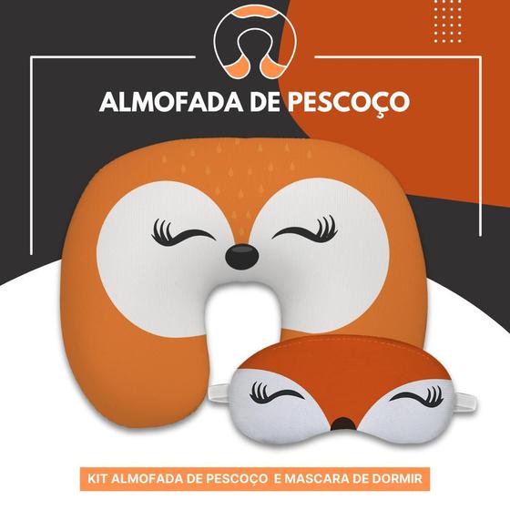 Imagem de Almofada De Pescoço Travesseiro Tapa Olhos Kit Viagem Dormir Raposa