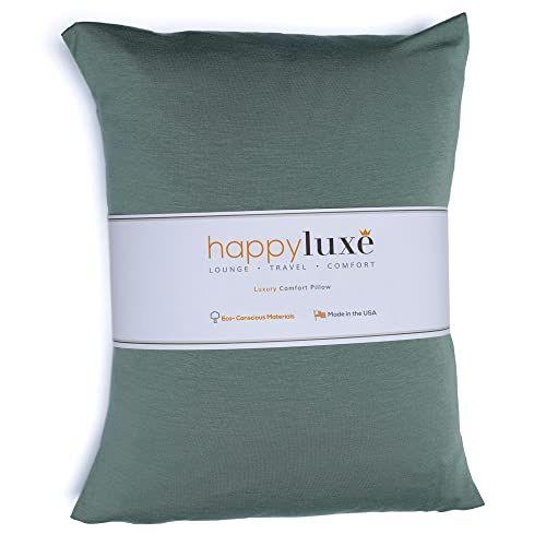 Imagem de Almofada de viagem HappyLuxe com capa lavável  13 x 17"  Travesseiro pequeno  Avião  Carro  Poltrona reclinável  Acampamento  Suporte para pescoço e lombar  Fabricado nos EUA  Verde sálvia