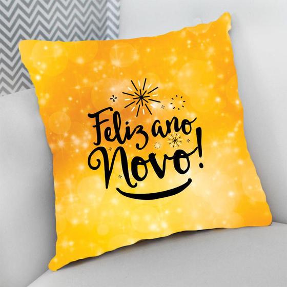 Imagem de Almofada Decorativa 40x40 Cheia p/ Natal Feliz Ano Novo Dourado