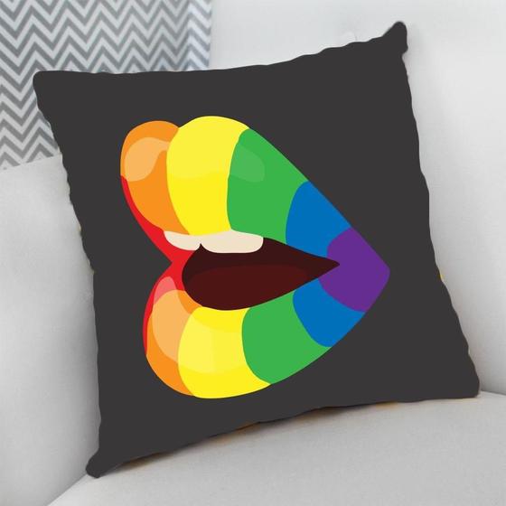 Imagem de Almofada Decorativa Cheia c/ Zíper 25x25cm coleção, Boca LGBT