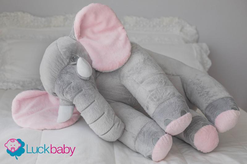 Imagem de Almofada Elefante Bebê Pelúcia Gigante Cinza e Rosa 80cm Perfeito Macio - Beca Baby