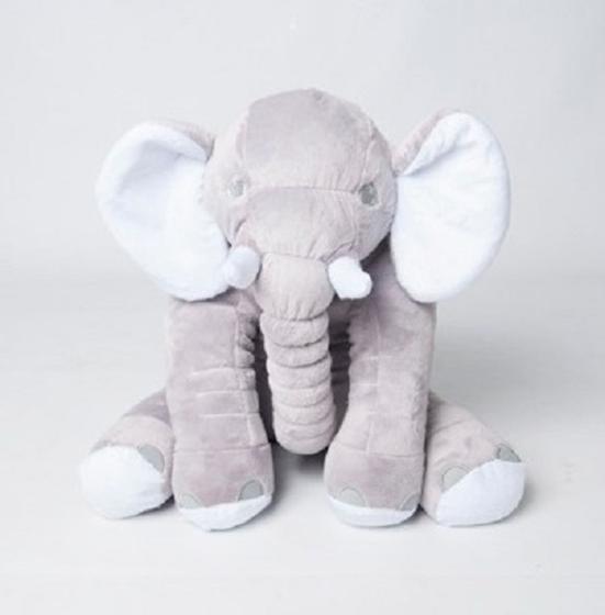 Imagem de Almofada Elefante de Pelúcia 55cm Macia Para Bebê Cinza com Branco Antialérgico - Barros Baby Store