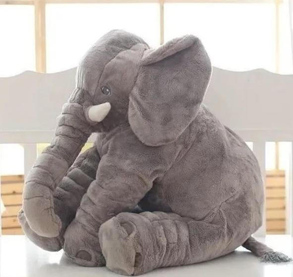 Imagem de Almofada Elefante de Pelúcia 60cm Velboa Antialérgico Travesseiro Grande Cinza 