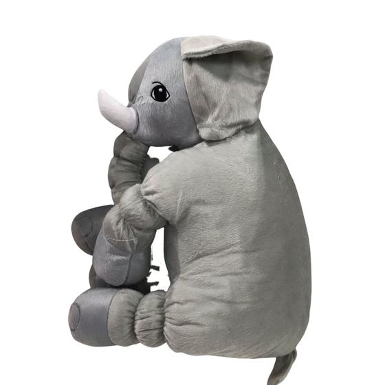 Imagem de Almofada Elefante Pelúcia Travesseiro Para Bebê Dormir Cinza 62cm 