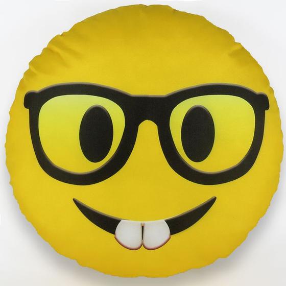 Imagem de Almofada emoji estampado 34x34 cm com zíper nerd