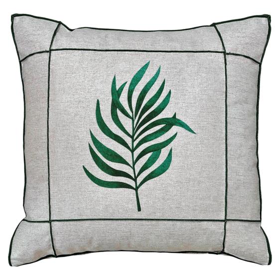 Imagem de Almofada Linho Folhagem Limão Flor Verde Com Drapeado 45x45