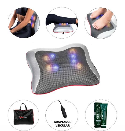 Imagem de Almofada Massageadora Shiatsu Pescoço Lombar Pernas Pés + Bolsa + Pomada Fisiofort