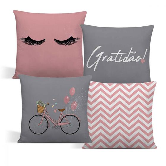 Imagem de Almofada Moderna Com Zíper 43cm x 43cm Kit Com 04 Peças - Cilios