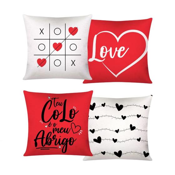 Imagem de Almofada Moderna Com Zíper 43cm x 43cm Kit Com 04 Peças - Love Vermelho
