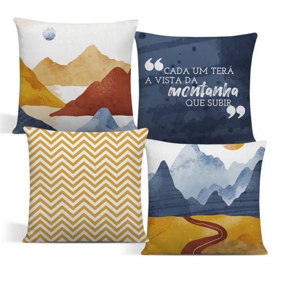 Imagem de Almofada Moderna Com Zíper 43cm x 43cm Kit Com 04 Peças - Montanha