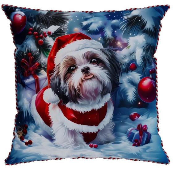 Imagem de Almofada Natalina Natal Cachorrinho com Roupa Touca Noel 43cmx43cm