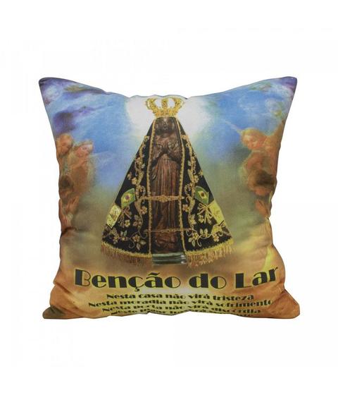 Imagem de Almofada Quadriculada Bênção Do Lar E Nossa Senhora Aparecida 39X39cm (Fibra)