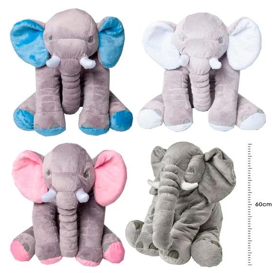 Imagem de Almofada Travesseiro Elefante Bebê Dormir Pelúcia Velboa Gigante 60 cm - PRONTA ENTREGA